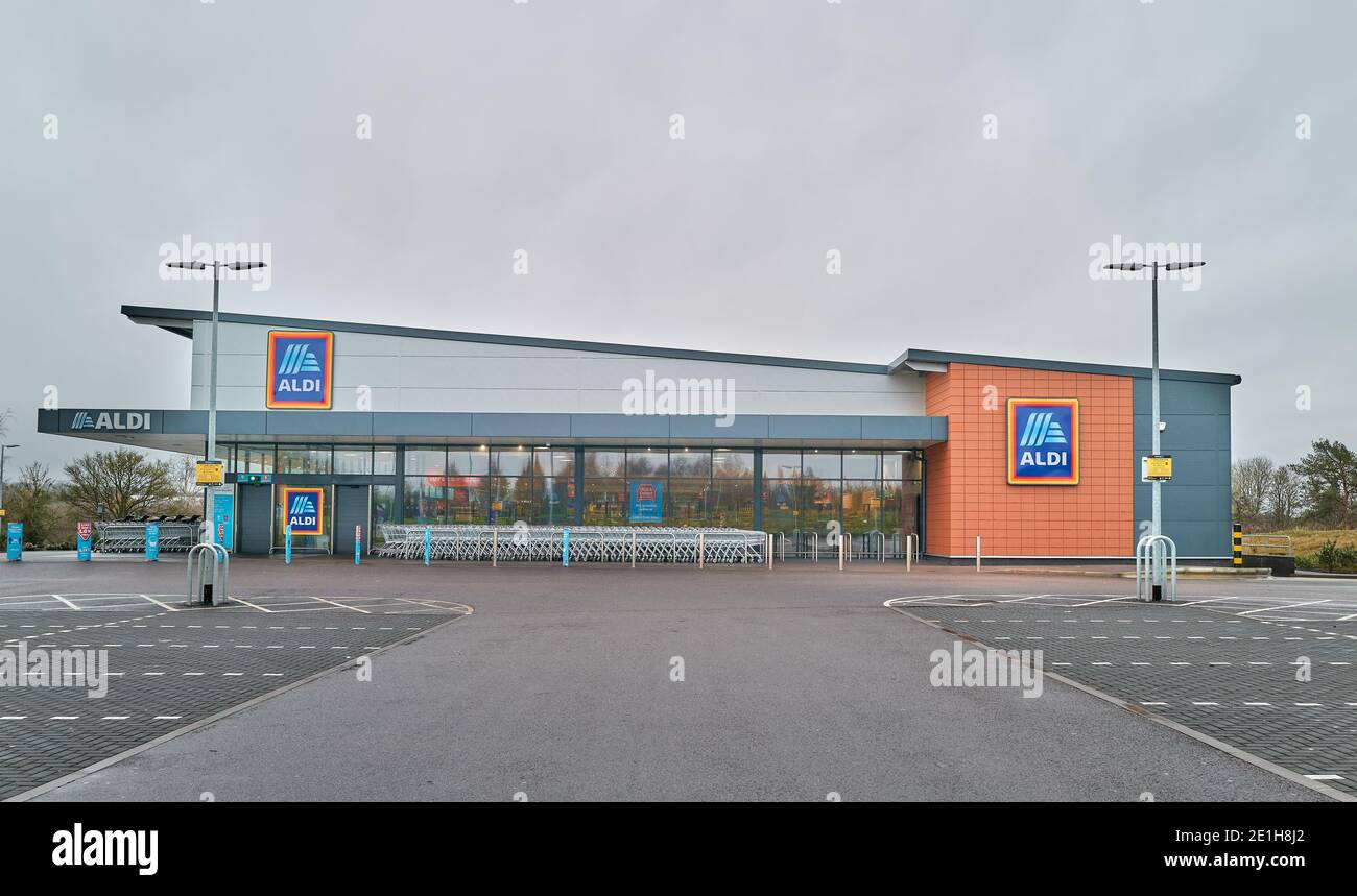 Aldi supermarket, Corby, Nhants, England, closed on new year's day 2021