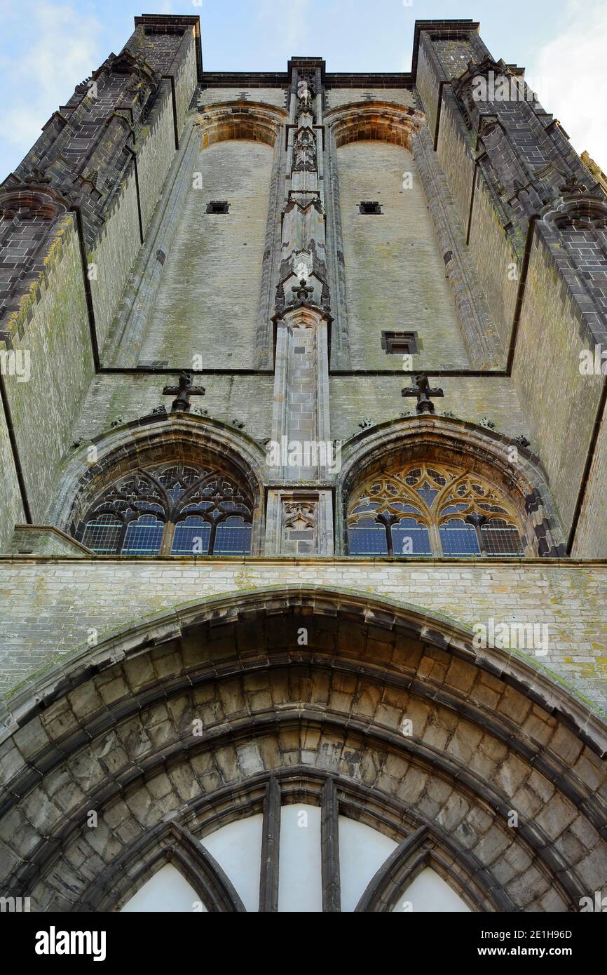The external facade of the Sint Lievensmonstertoren (Saint Lievens monster church tower), located on Kerkplein in Zierikzee, Zeeland, Netherlands Stock Photo