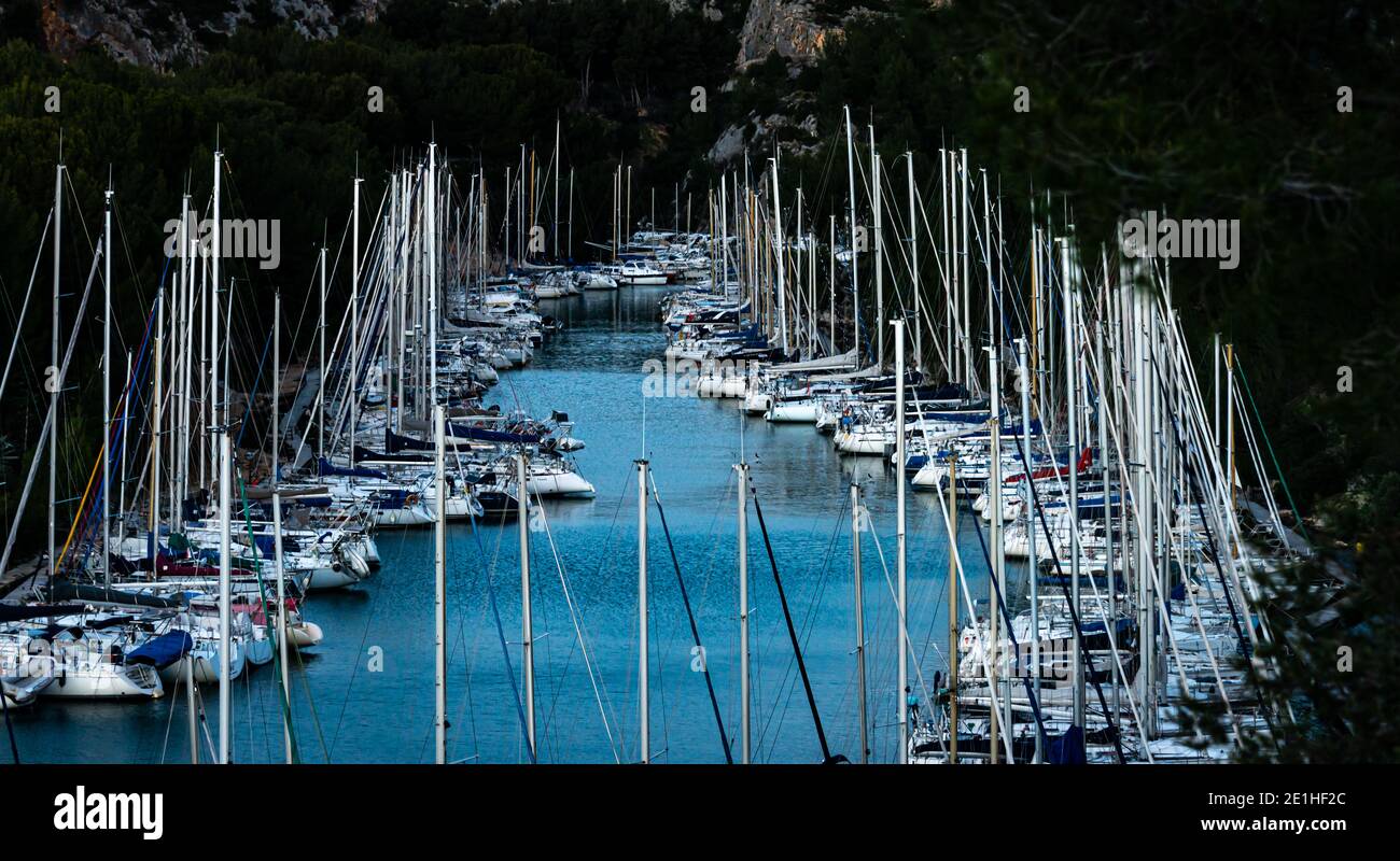 Port miou , Cassis france , showing private boats ,in the calanques national park , provence. Stock Photo
