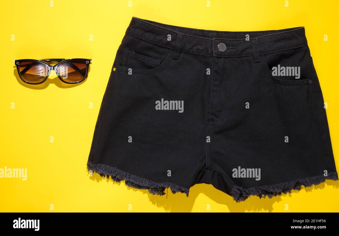 Black denim short shorts hi-res stock photography and images - Alamy