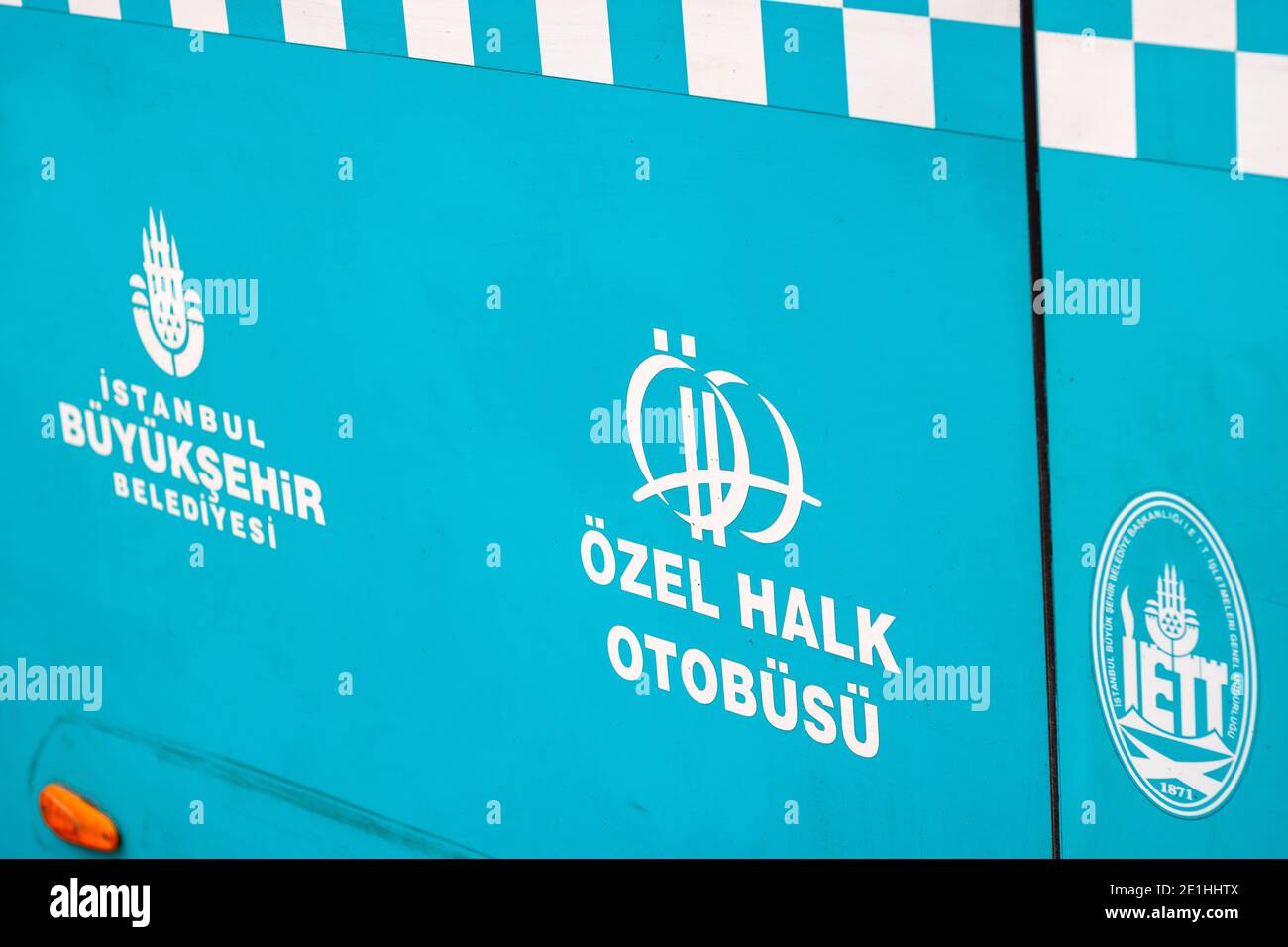 Istanbul Turkey - 12.17.2020: Logo of Private Public Transportation (Ozel Halk Otobusu - OHO) of Istanbul with Logo of IETT and IBB Stock Photo