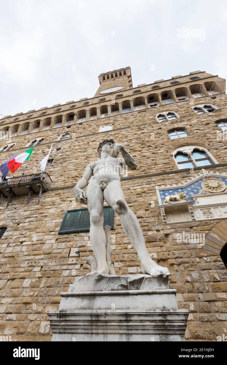 Copy of Michelangelo's David statue at Palazzo Vecchio, Florence, Italy Stock Photo