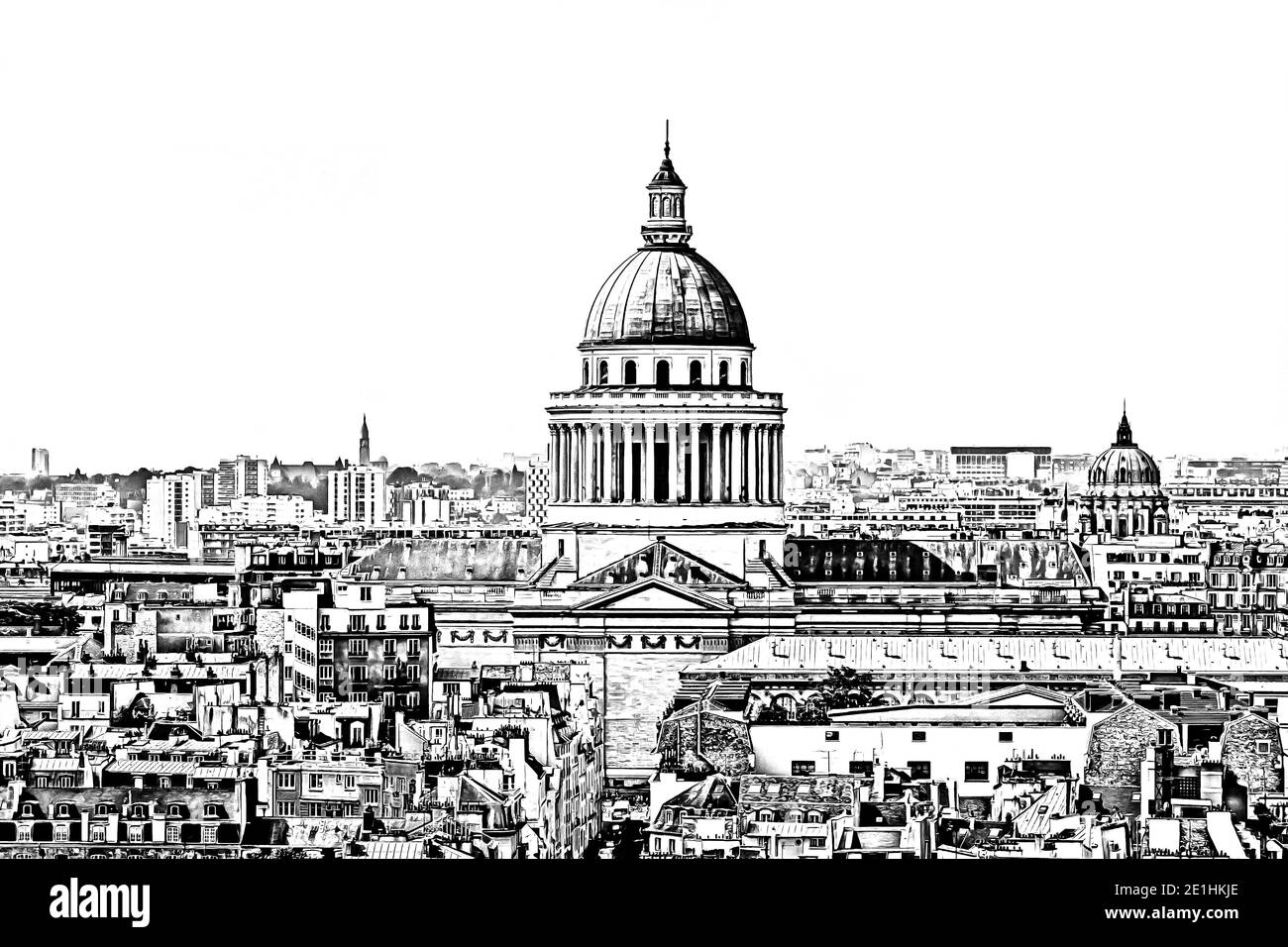 Paris skyline with Panteon building. Paris, France. Sketch illustration. Stock Photo