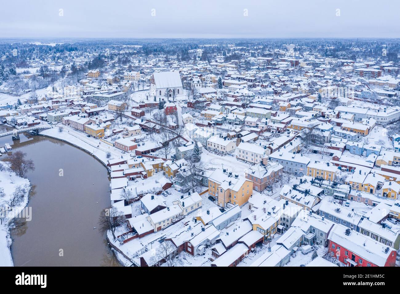 Aerial view of the old town of Porvoo, Finland in Winter Stock Photo
