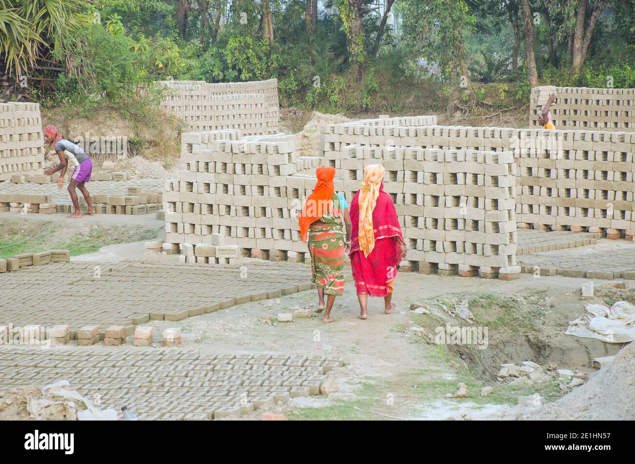 Picture of a brick kiln in the remote Hooghly district. Adult workers