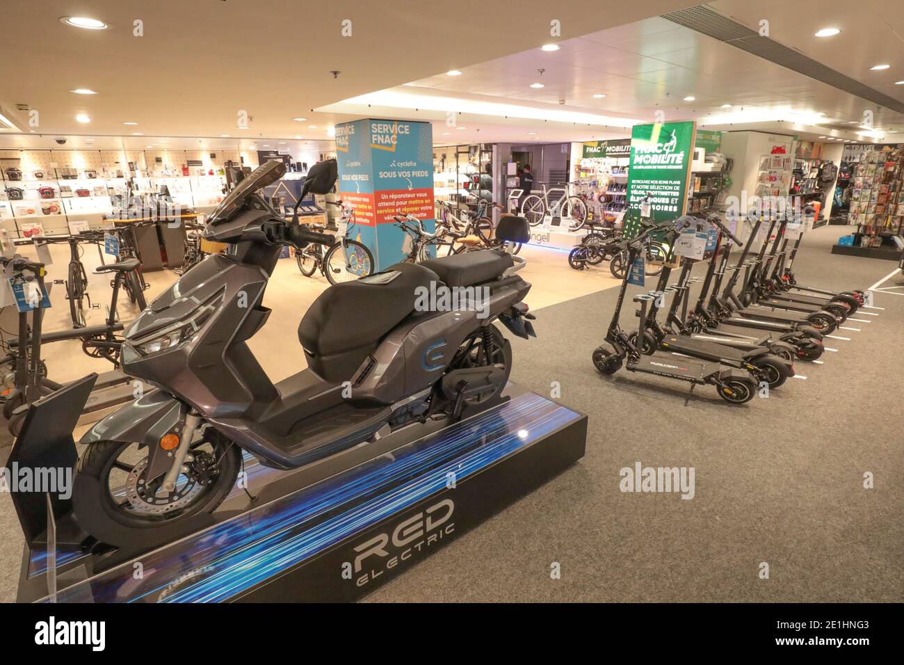 FNAC DARTY GROUP IS LAUCHING RED ELECTRIC SCOOTERS Stock Photo - Alamy