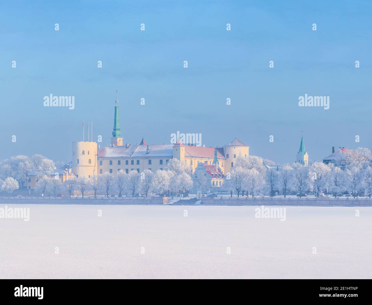 Winter skyline of Latvian capital Riga Old town Stock Photo