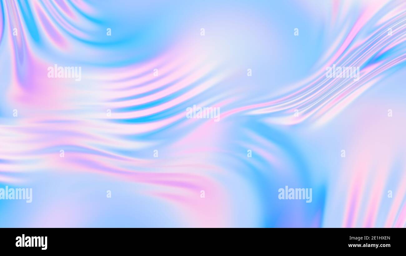Abstract holographic silk background. Gradient neon background. Holographic foil trendy colorful design. 3D illustration, 3D rendering. Stock Photo