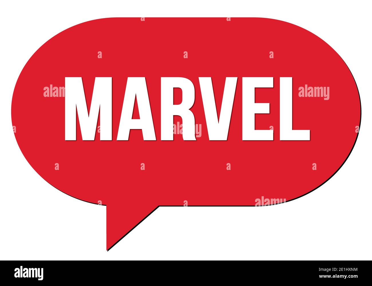 MARVEL text written in a red speech bubble stamp Stock Photo - Alamy