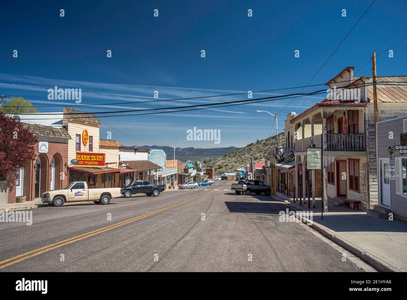 Main Street in historic silver mining town of Pioche, Great Basin, Nevada,  USA Stock Photo - Alamy