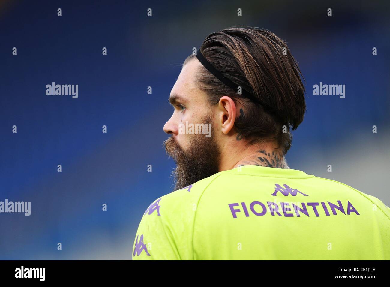 Goalkeeper of Fiorentina Bartlomiej Dragowski reacts during the Italian championship Serie A football match between SS Lazio and ACF Fiorentina on January 6, 2021 at Stadio Olimpico in Rome, Italy - Photo Federico Proietti / DPPI / LM Stock Photo