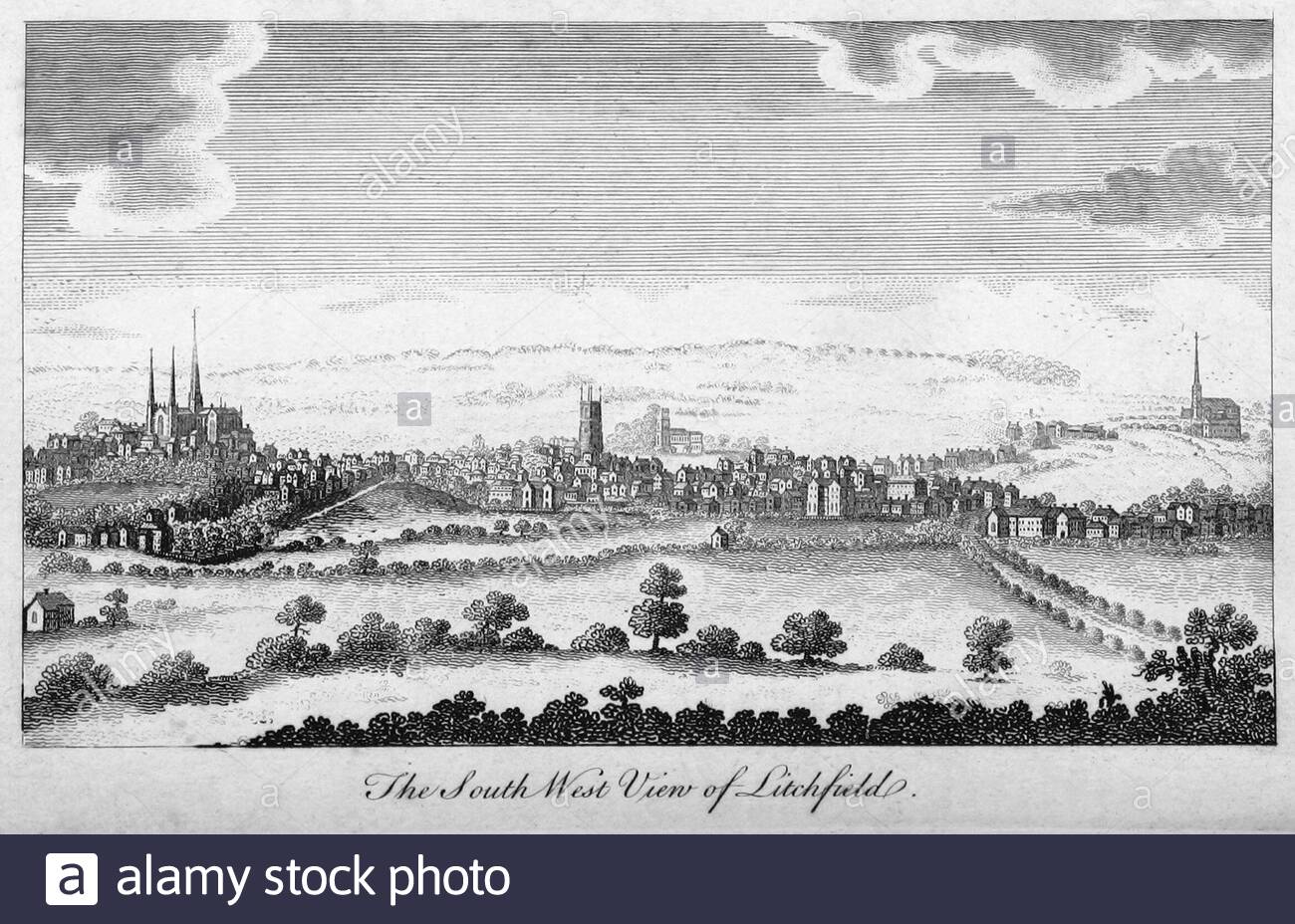 South West view of Lichfield, England, vintage illustration from 1804 Stock Photo
