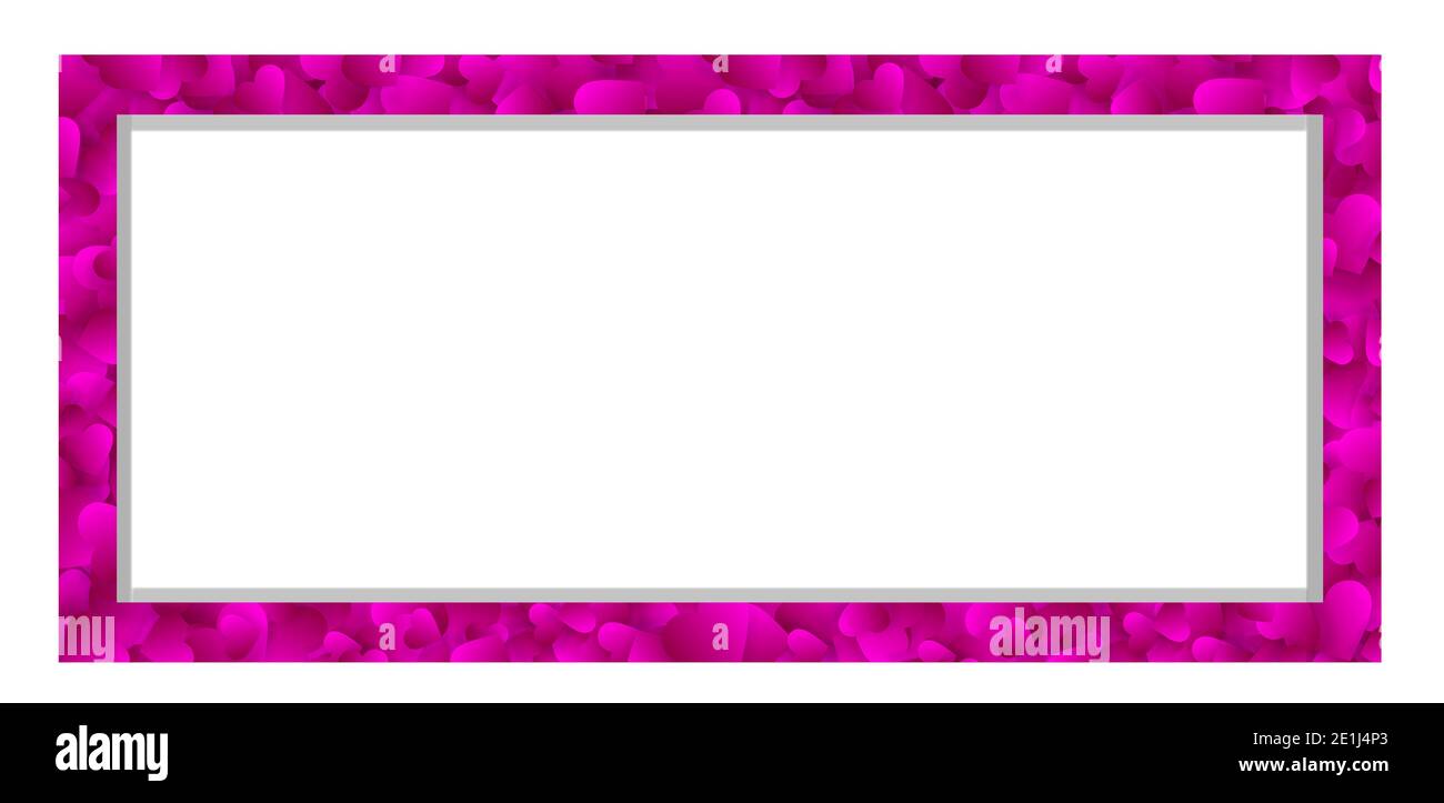Heart frame  love banner or border with pink petals, hearts or confetti. Valentines day wedding invitation with copy space, photo frame isolated on wh Stock Photo