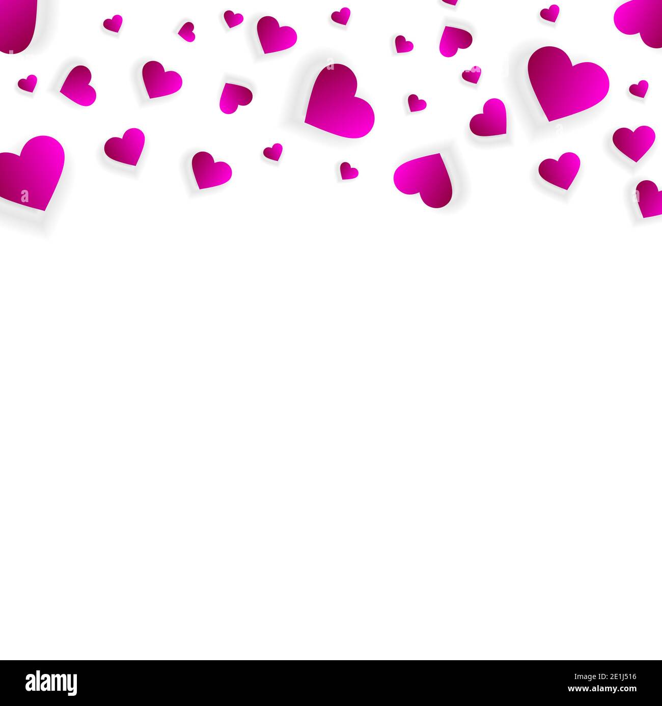 Love border with falling pink hearts,  frame with scatter confetti petals. Horizontal up bordering pattern for Valentines day or wedding invitation ca Stock Photo