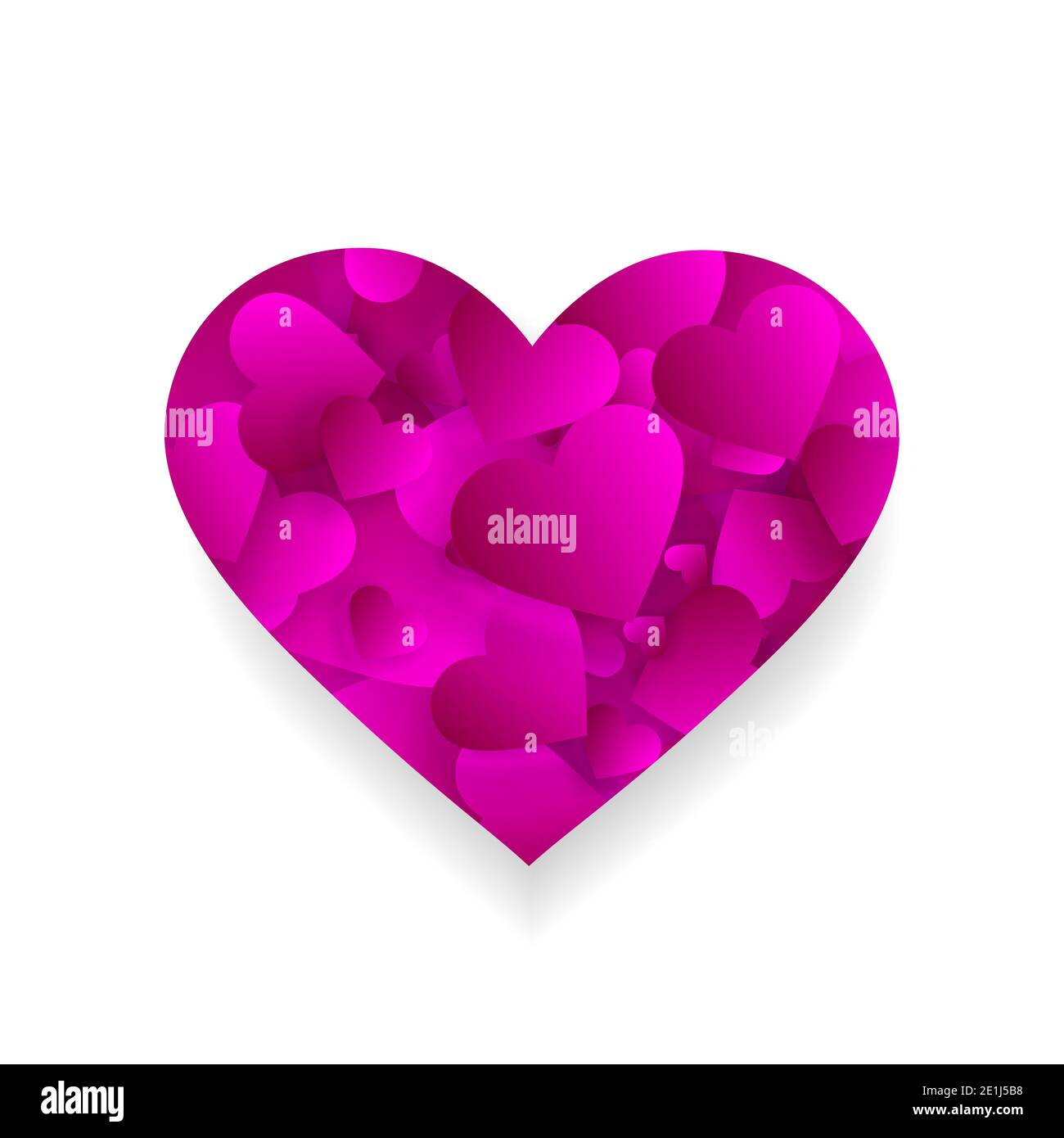 Pink heart icon 3d effect with small hearts petals inside of big shape isolated on white background. Love, marriage, romance element for valentines da Stock Photo