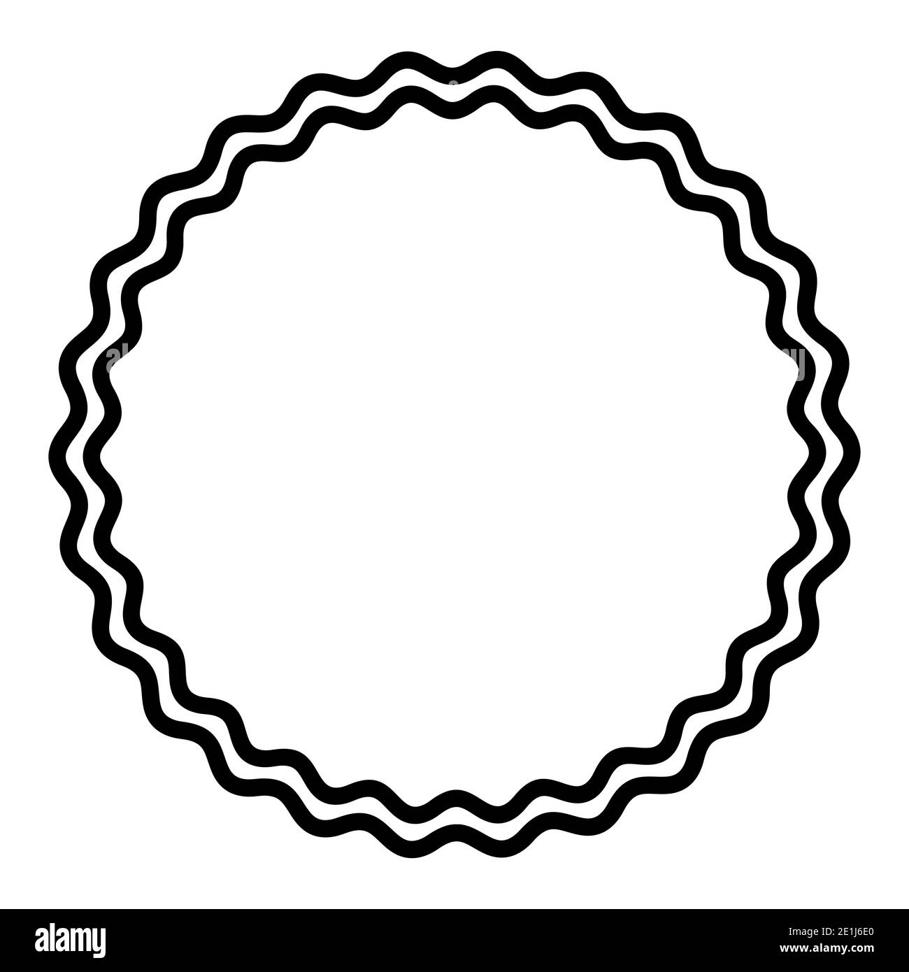 Two bold wavy lines forming a black circle frame. Circle frame, made by two black serpentine lines. Snake-like circular frame, a decorative surround. Stock Photo