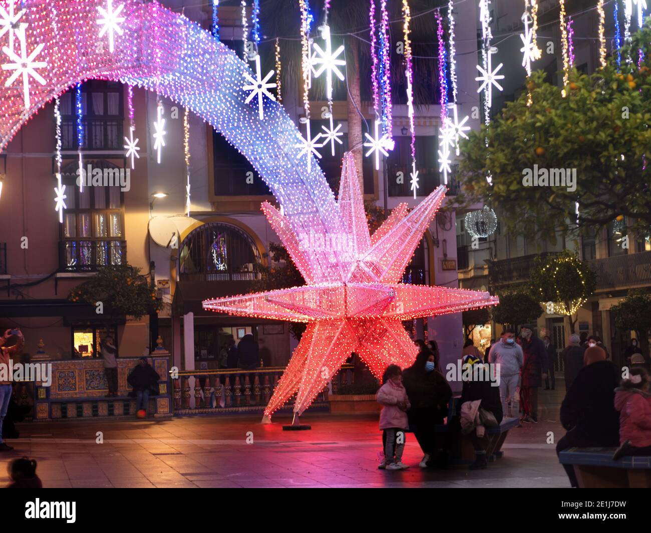 Christmas Lights In The Center Of The Town Stock Photo Alamy