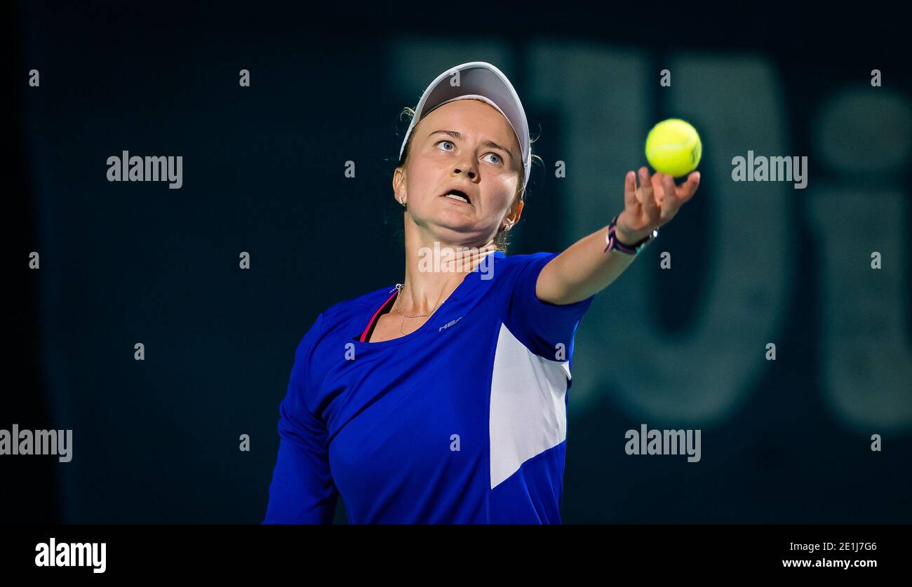 Abu Dhabi, UAE. 6th Jan 2021. Barbora Krejcikova of the Czech Republic in action against Jamie Loeb of the United States during the first round of the 2021 Abu Dhabi WTA Women's Tennis Open WTA 500 tournament on January 6, 2021 in Abu Dhabi, United Arab Emirates - Photo Rob Prange / Spain DPPI / DPPI / LM Credit: Paola Benini/Alamy Live News Stock Photo