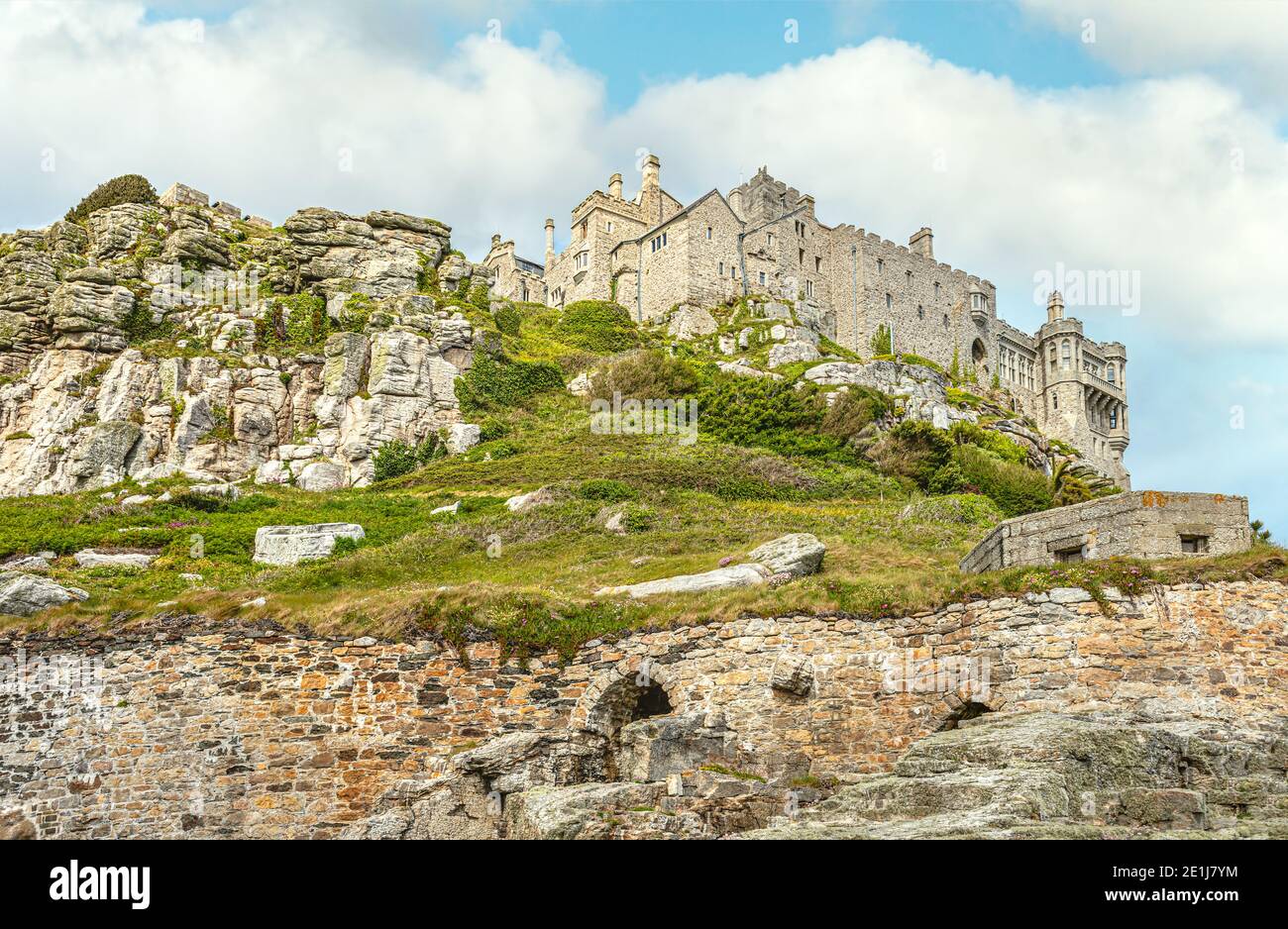 View at St.Michaels Mount from the beach below, Cornwall, England Stock Photo