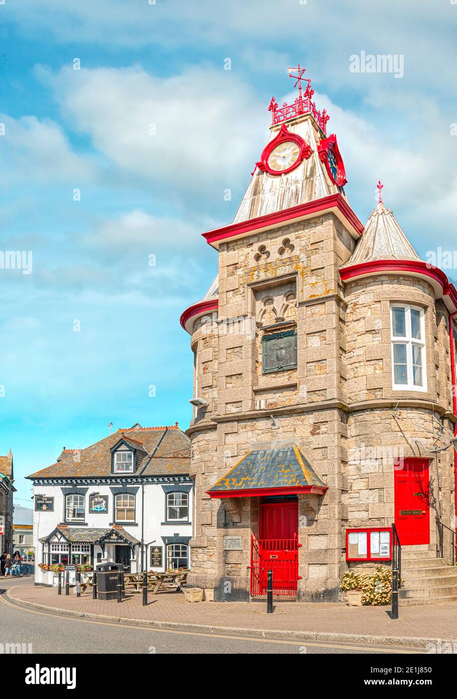 Townhall of Marazion, the gateway to St.Michaels Mount, Cornwall, England Stock Photo