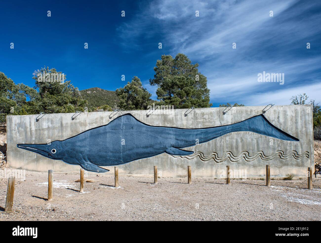Ichthyosaur image near fossil shelter, Berlin-Ichthyosaur State Park