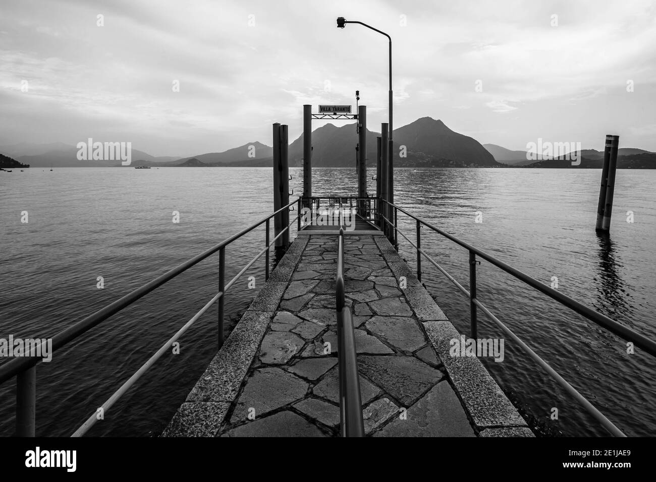 Lake Maggiore in black and white from Verbania Stock Photo
