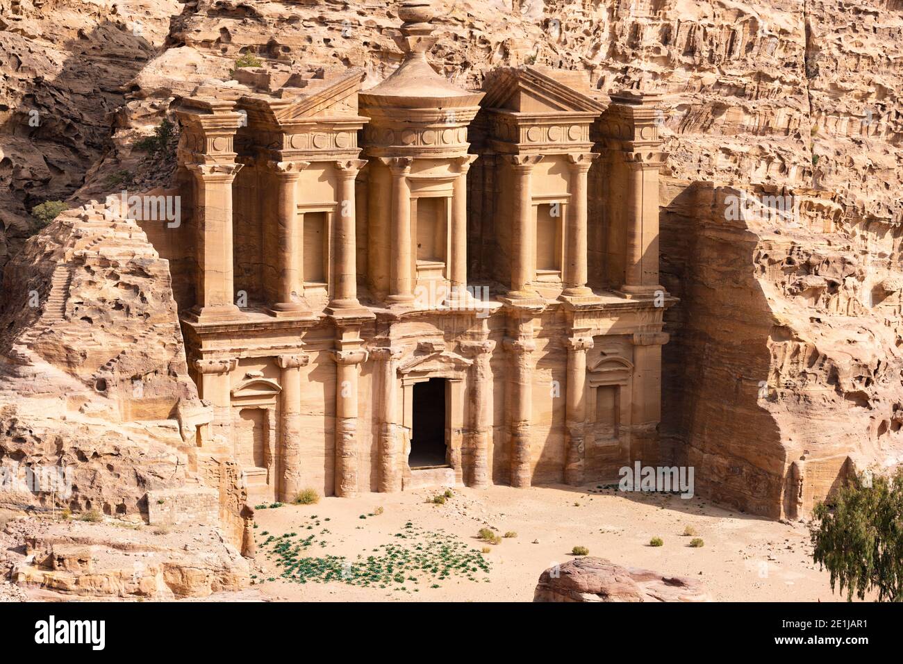 (Selective focus) Stunning view of the Ad Deir - Monastery in the ancient city of Petra. Stock Photo