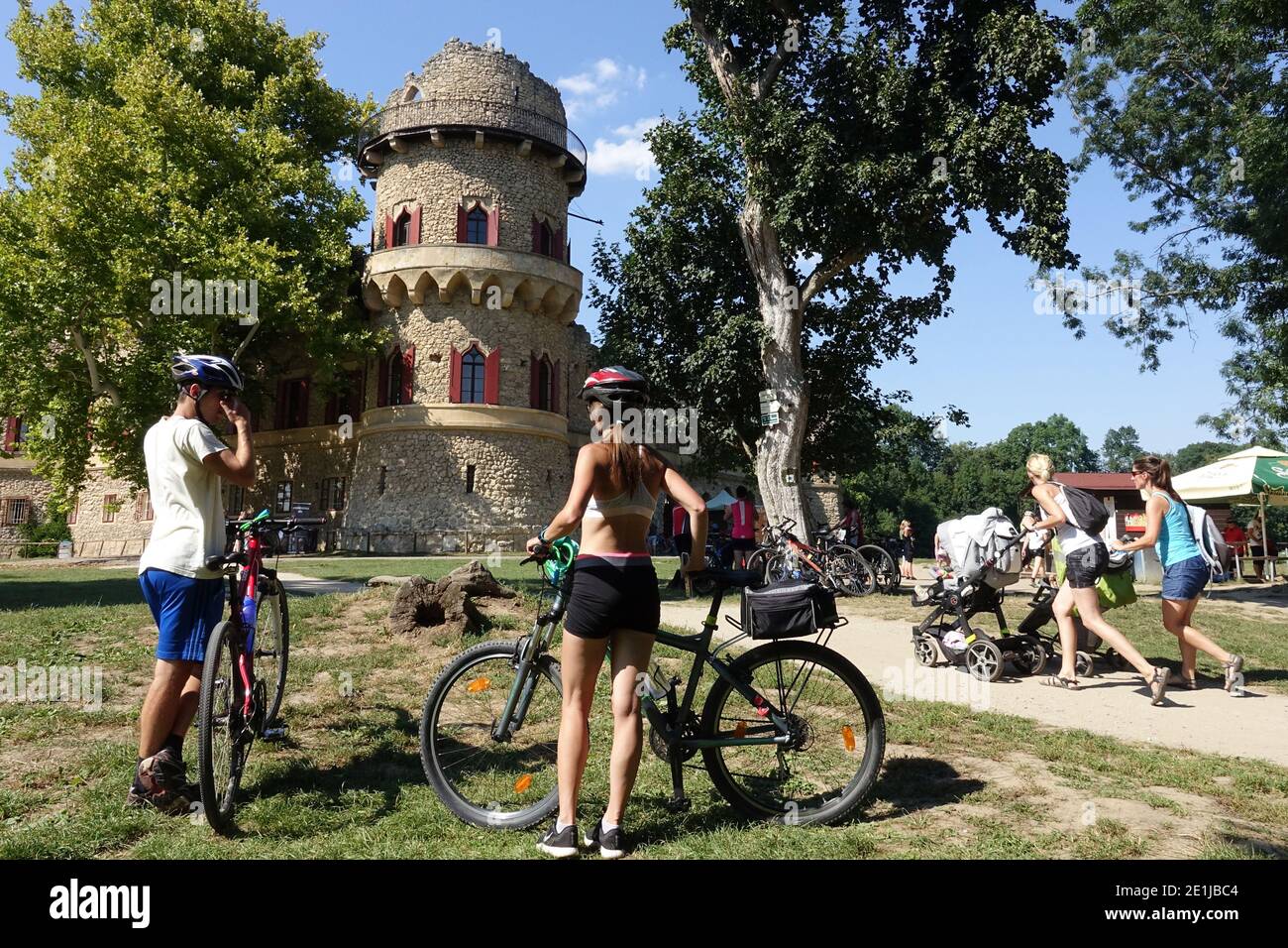 Young people cycling South Moravia summer Czech Republic Stock Photo