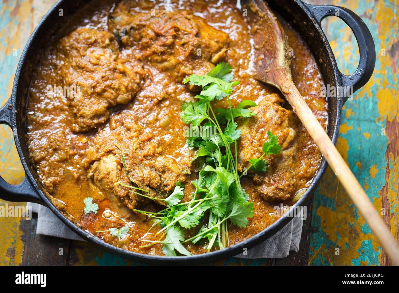 Punjabi chicken curry with coriander. Classic indian masala Stock Photo