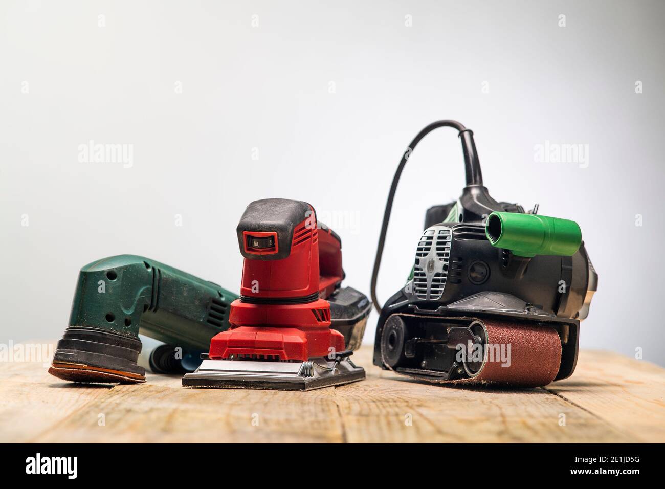 belt sander,orbital sander,finishing sander in white background Stock
