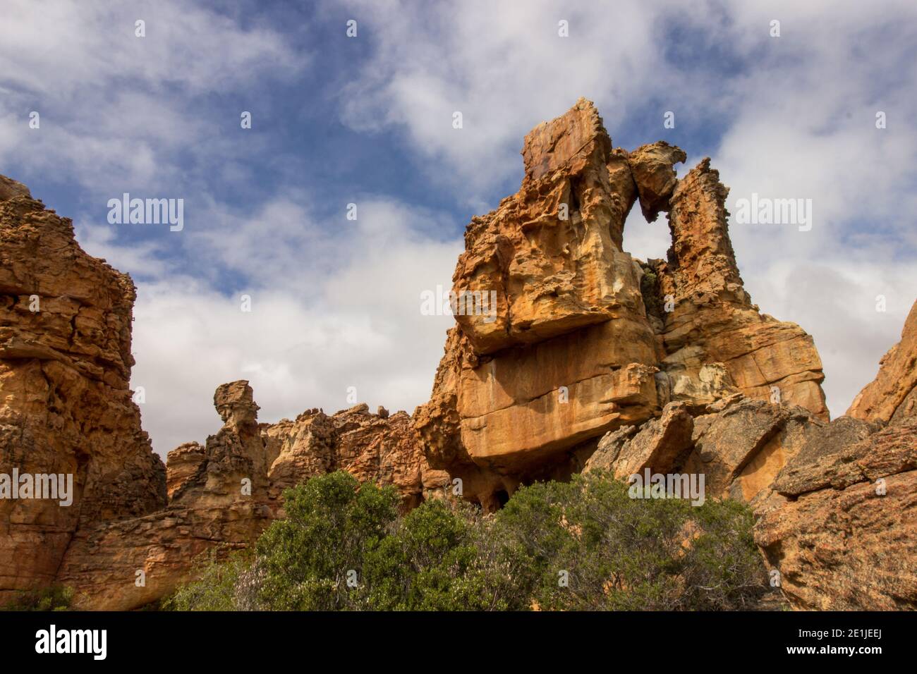 The strange and wonderful shapes of the weathered and pitted sandstone formations at the Stadsaal Caves in the Cederberg Mountains, South Africa Stock Photo