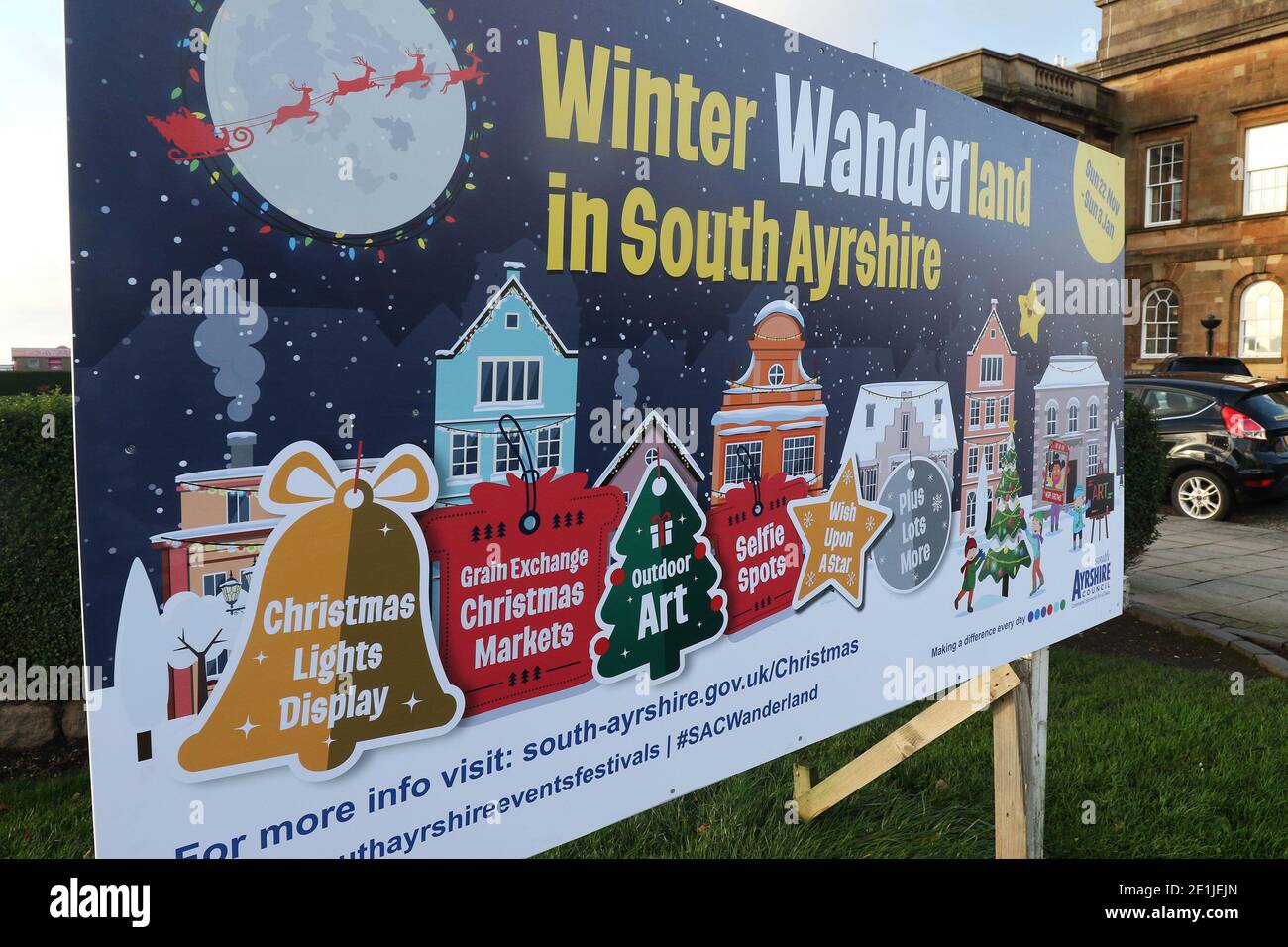 Ayr, Ayrshire, Scotland, UK. Advertising hoarding for South Ayrshire