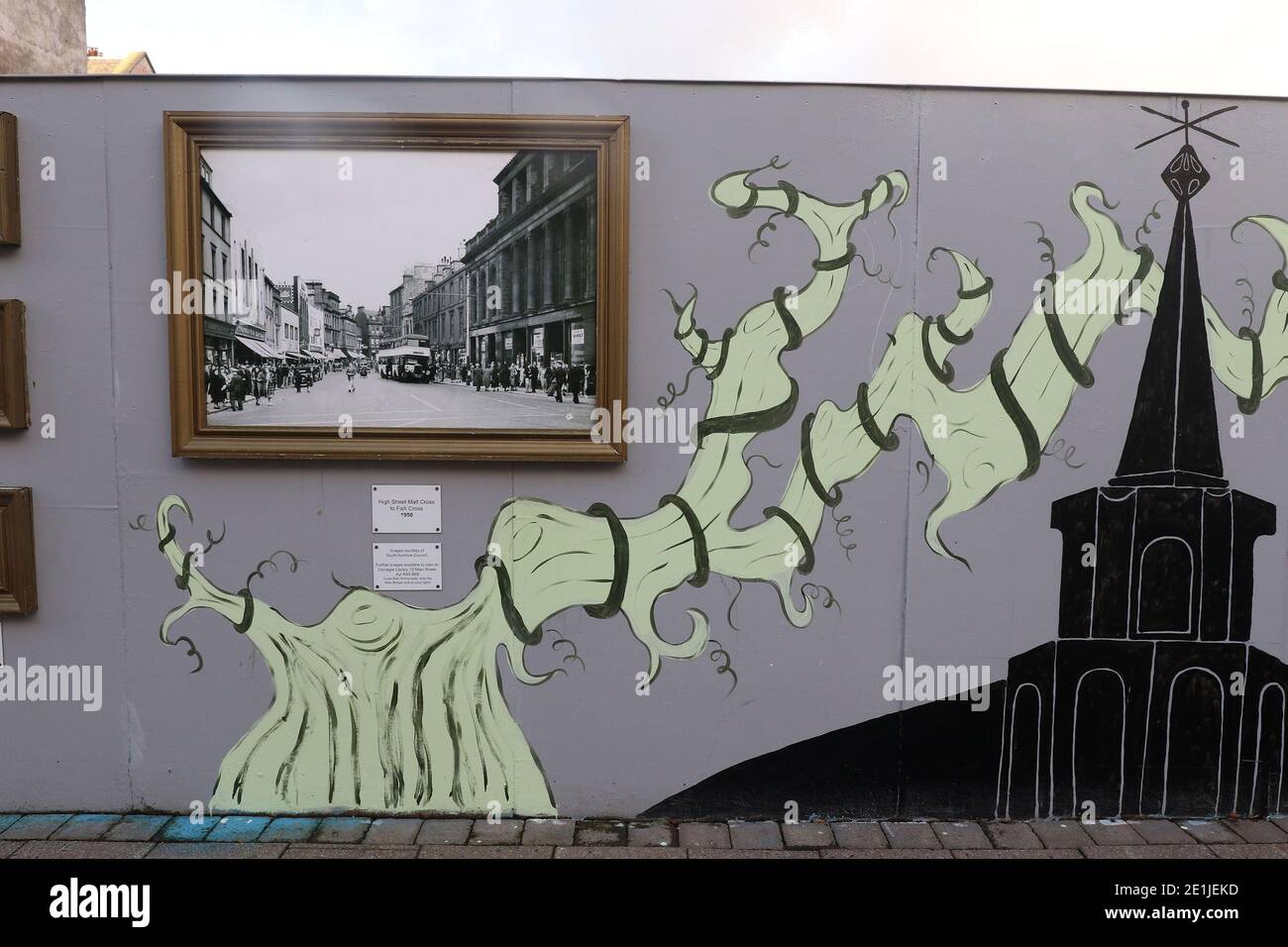 Ayr, Ayrshire, Scotland, UK. High St Painted mural on fence at gap site