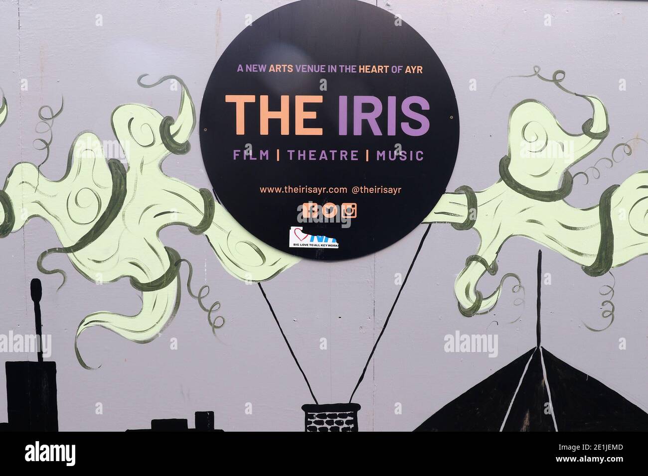 Ayr, Ayrshire, Scotland, UK. High St Painted mural on fence at gap site