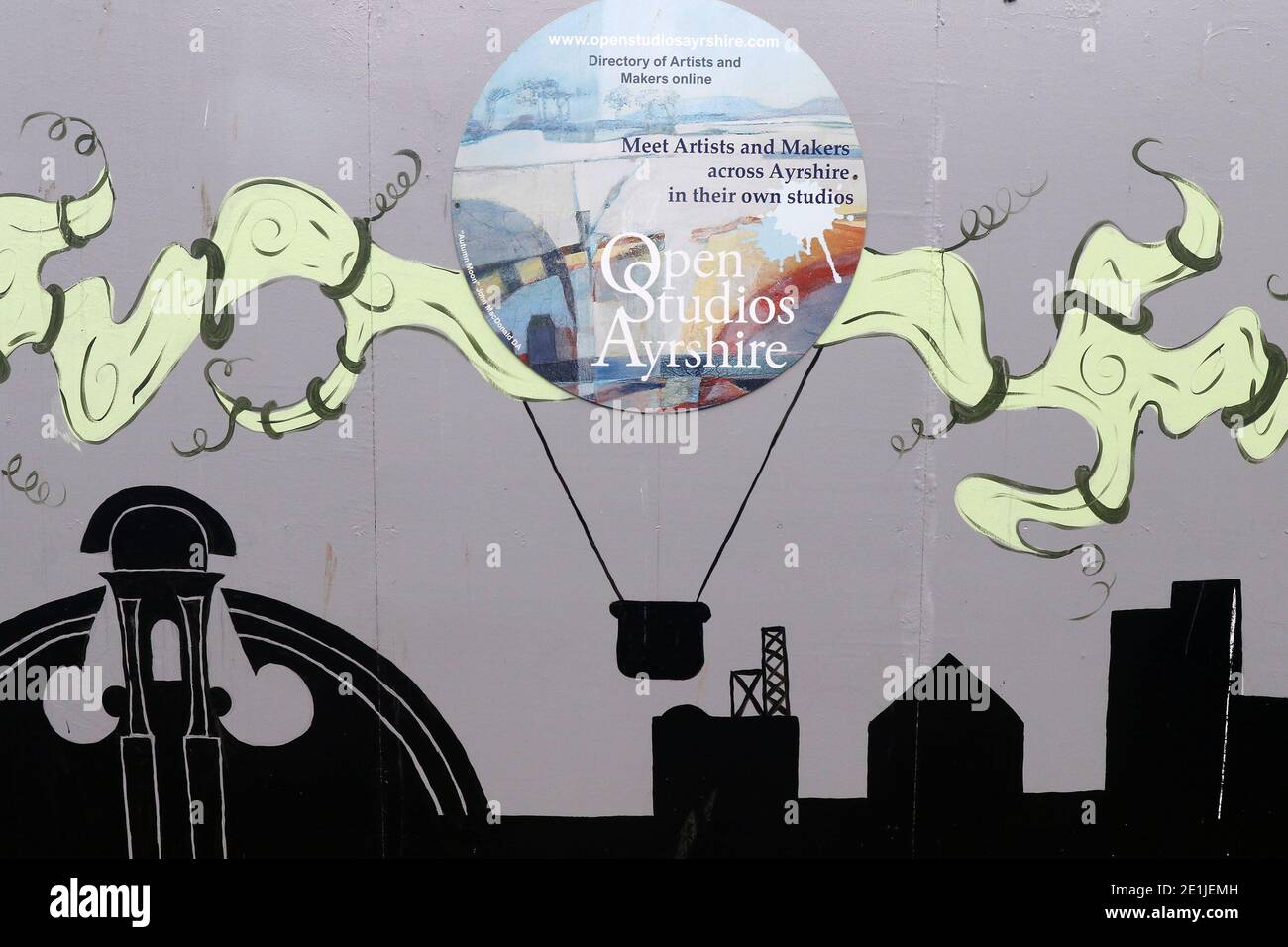 Ayr, Ayrshire, Scotland, UK. High St Painted mural on fence at gap site