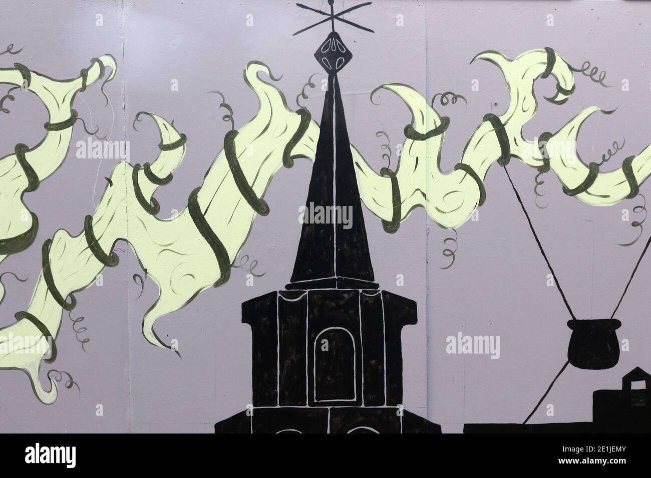 Ayr, Ayrshire, Scotland, UK. High St Painted mural on fence at gap site