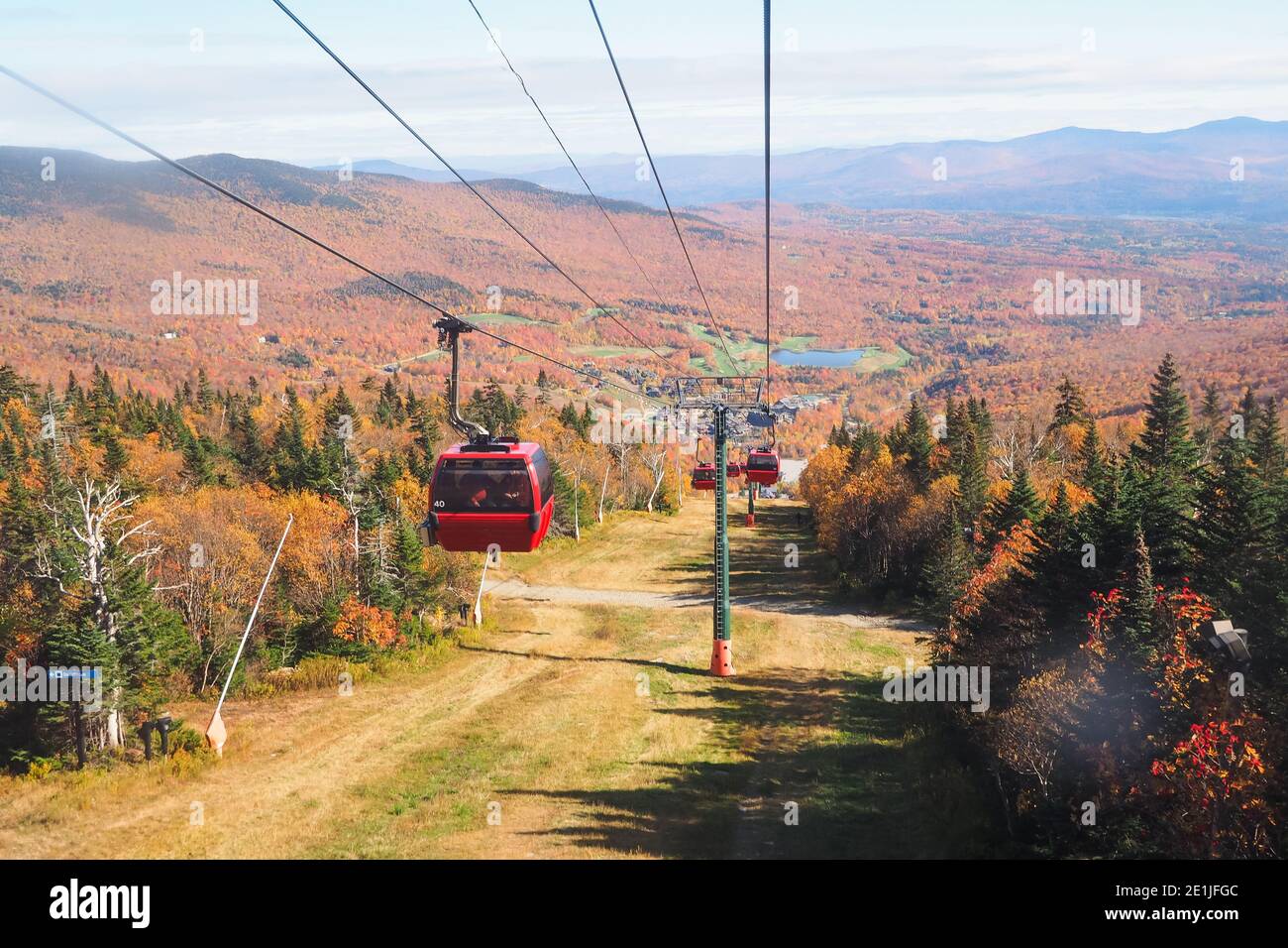Cable car view. Fall colour seen from above, with telephoto lens, on