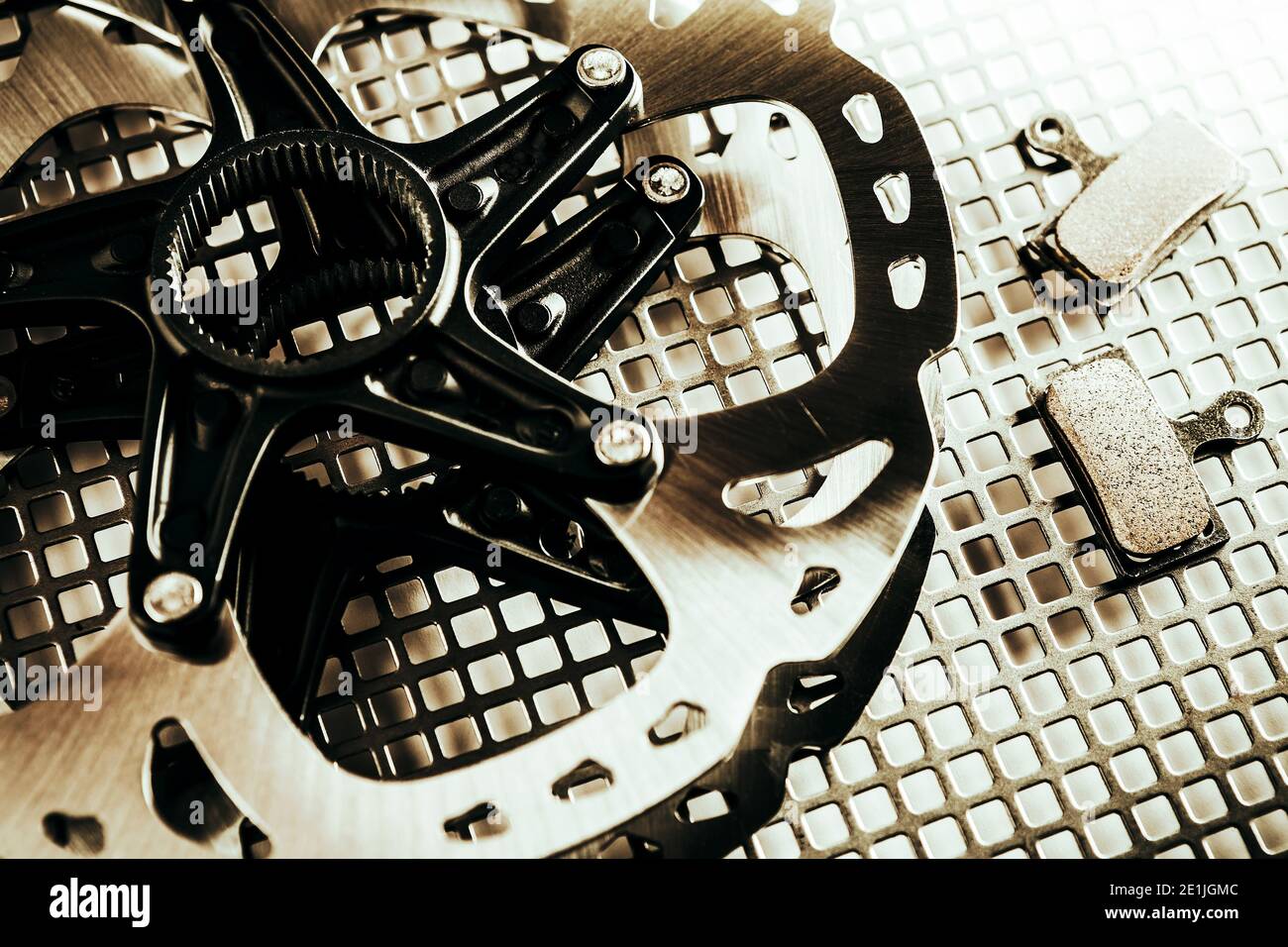 MTB disc brakes with pads Stock Photo