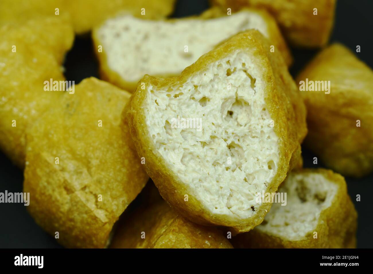 deep fried tofu dipping with sweet crushed bean sauce on plate Stock