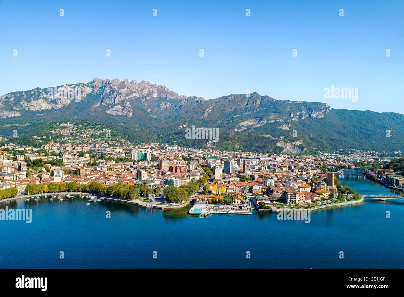 Lecco, Lake Como, Italy, Panoramic aerial view of the city Stock Photo ...