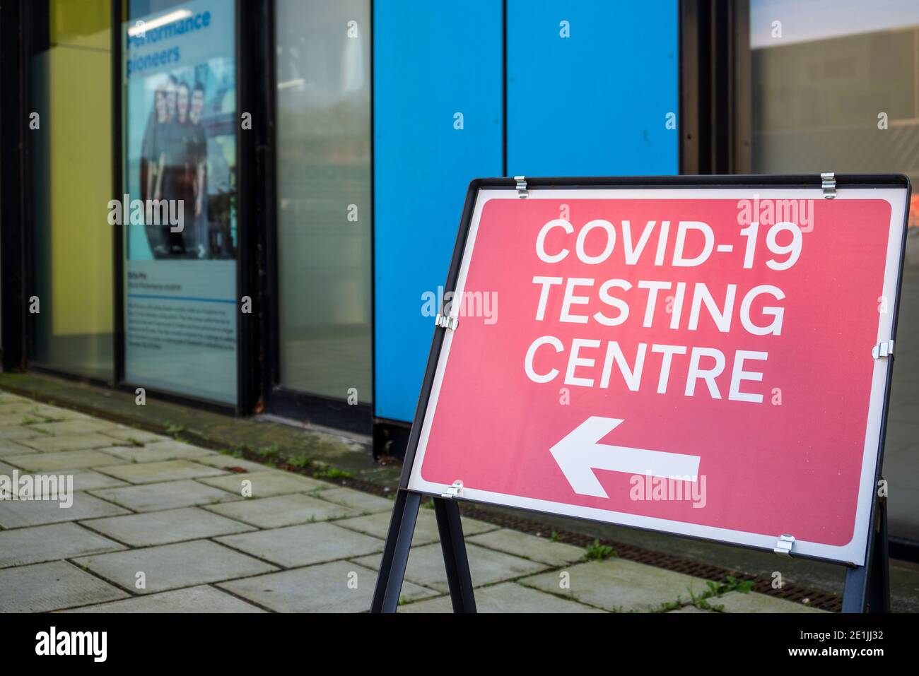 Southend on Sea, Essex, UK. 7th Jan, 2021. Sign for COVID 19 Testing Centre in Southend on Sea, Essex, UK. Lateral Flow Device Testing (LFD) test centre in University Square Stock Photo