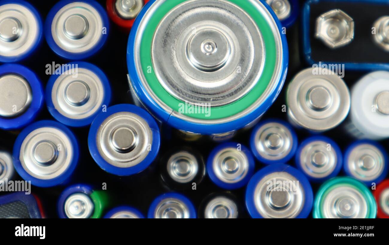 Lots of used household alkaline batteries type AA, AAA, PP3, D, C