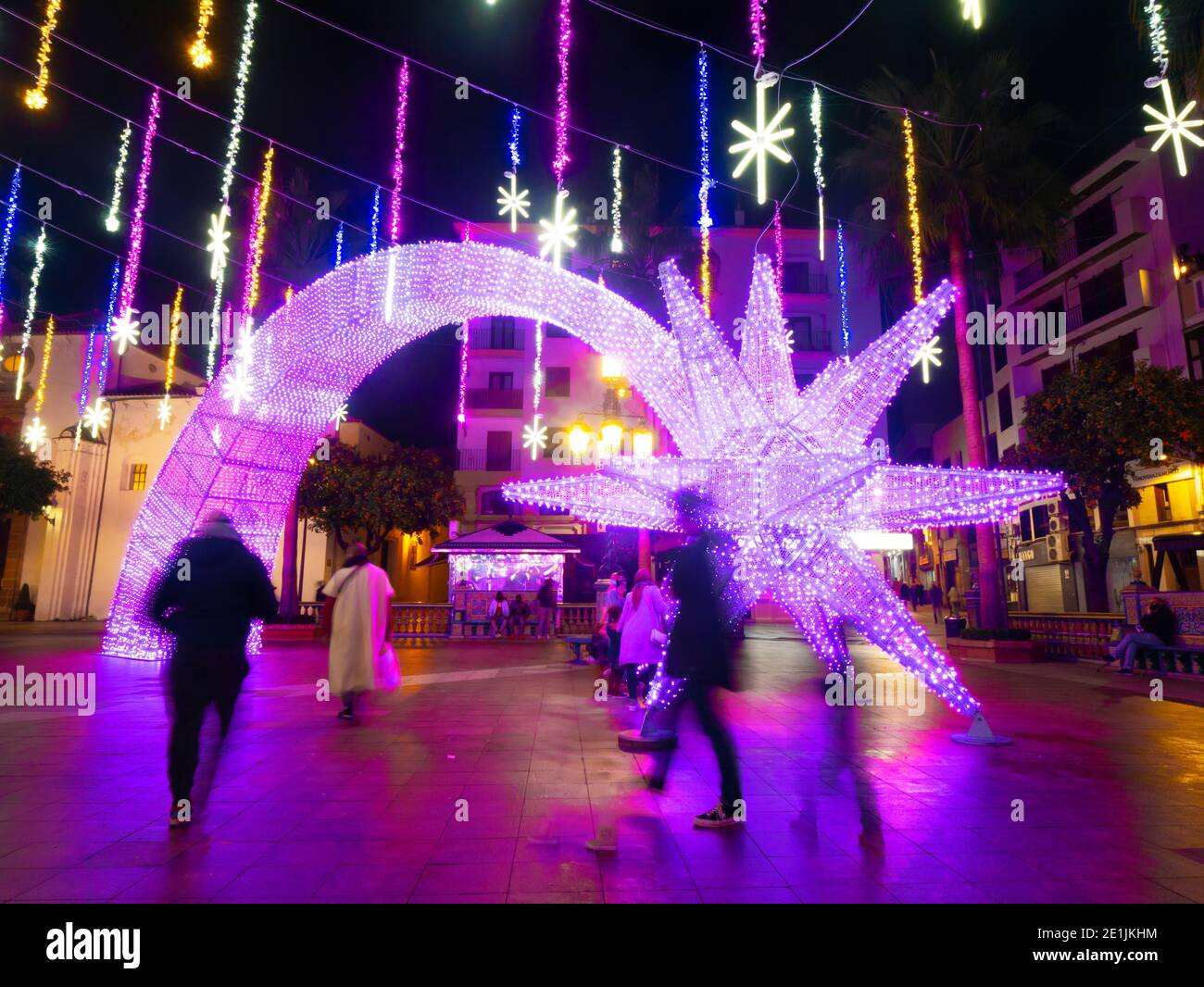 Christmas Lights In The Center Of The Town Stock Photo Alamy
