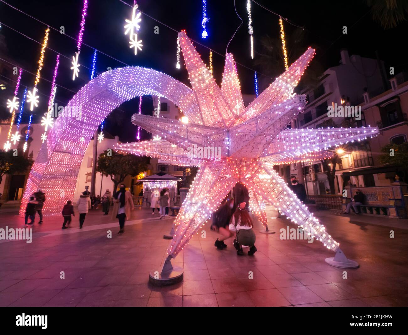 Christmas Lights In The Center Of The Town Stock Photo Alamy