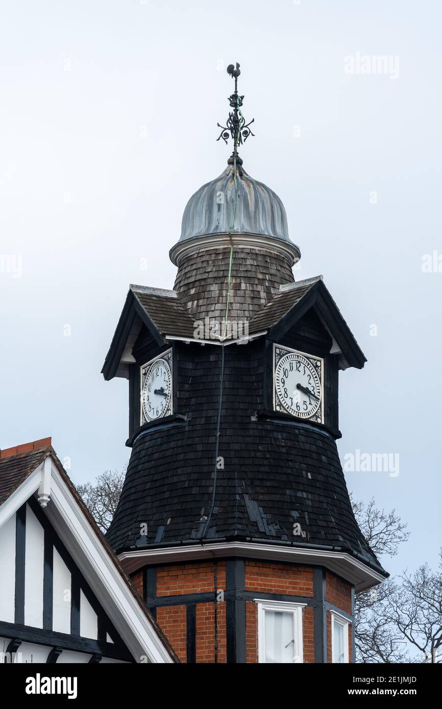 The Clock House tower (clockhouse) with metal cupola, built in 1895, in Farnborough, Hampshire, UK Stock Photo