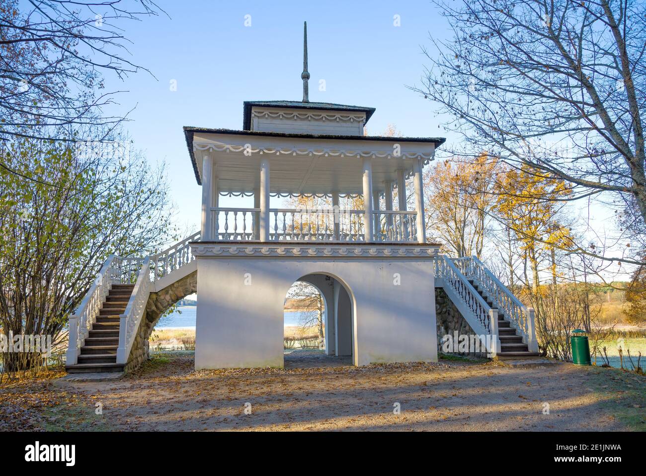 The old pavilion 'Grotto' in the park of the Petrovskoye estate on an October afternoon. Pushkinskie Gory, Russia Stock Photo