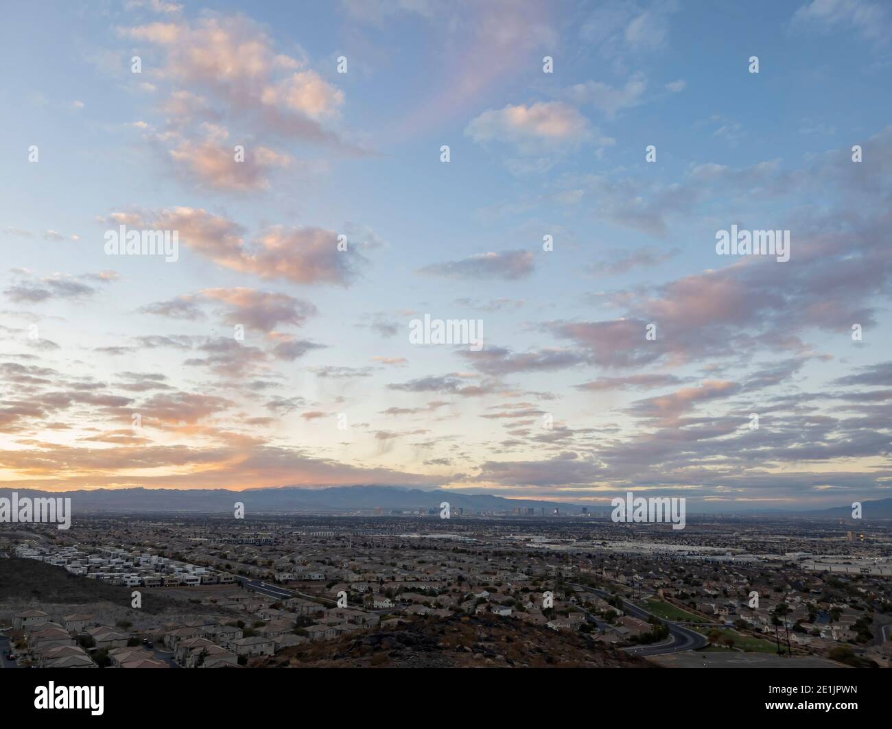 Sunset high angle view of the Las Vegas Strip from Henderson Stock ...