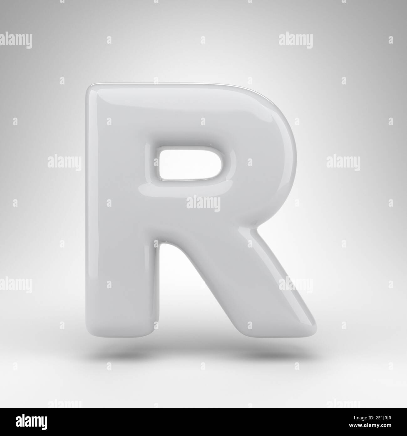Letter R uppercase on white background. White plastic 3D rendered font ...