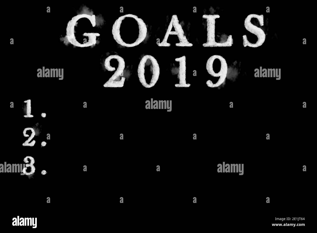 Goals 2019 in clouds shape on black background. Perfect for composition. Stock Photo