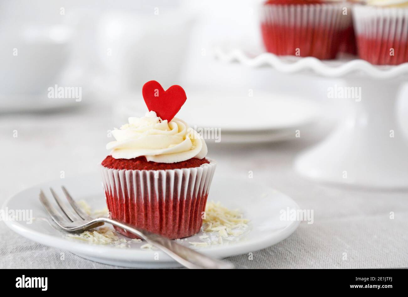 Red velvet cupcakes with a red heart for Valentine's day Stock Photo